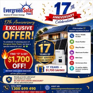 Evergreen Solar Power Celebrates 17 Years with an Exclusive $1,700 Solar Discount